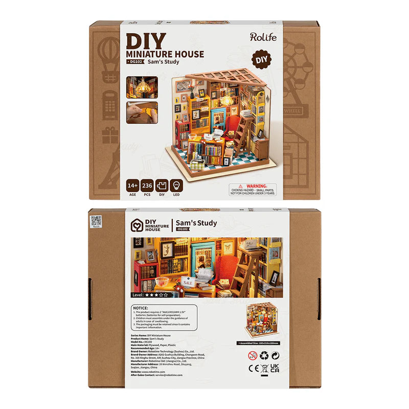 Rolife Sam's Study Library DIY Miniature House Kit DG102