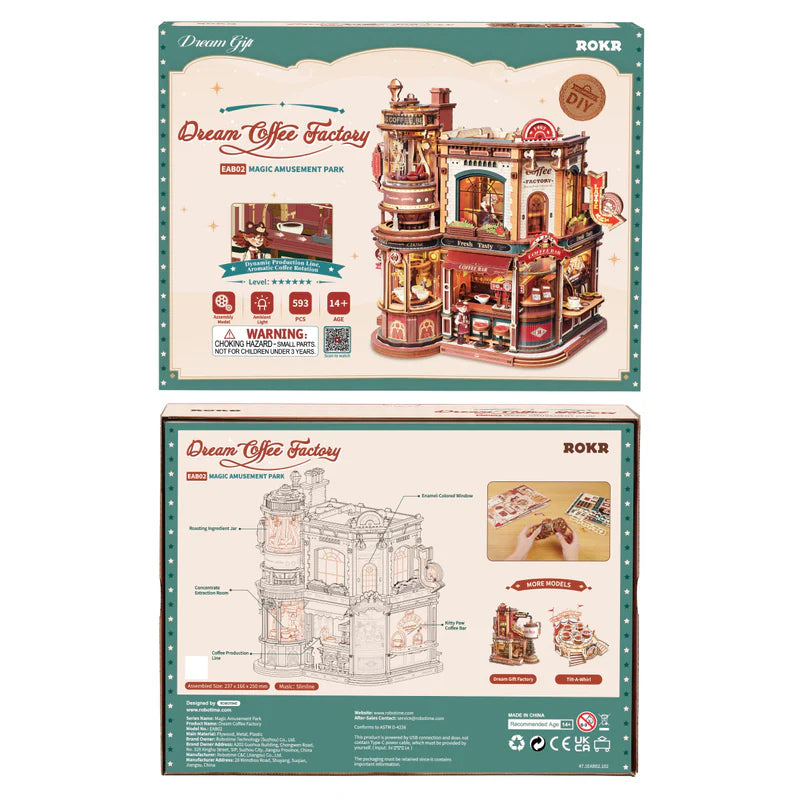 ROKR Dream Coffee Factory Music Box Wooden 3D Puzzle EAB02